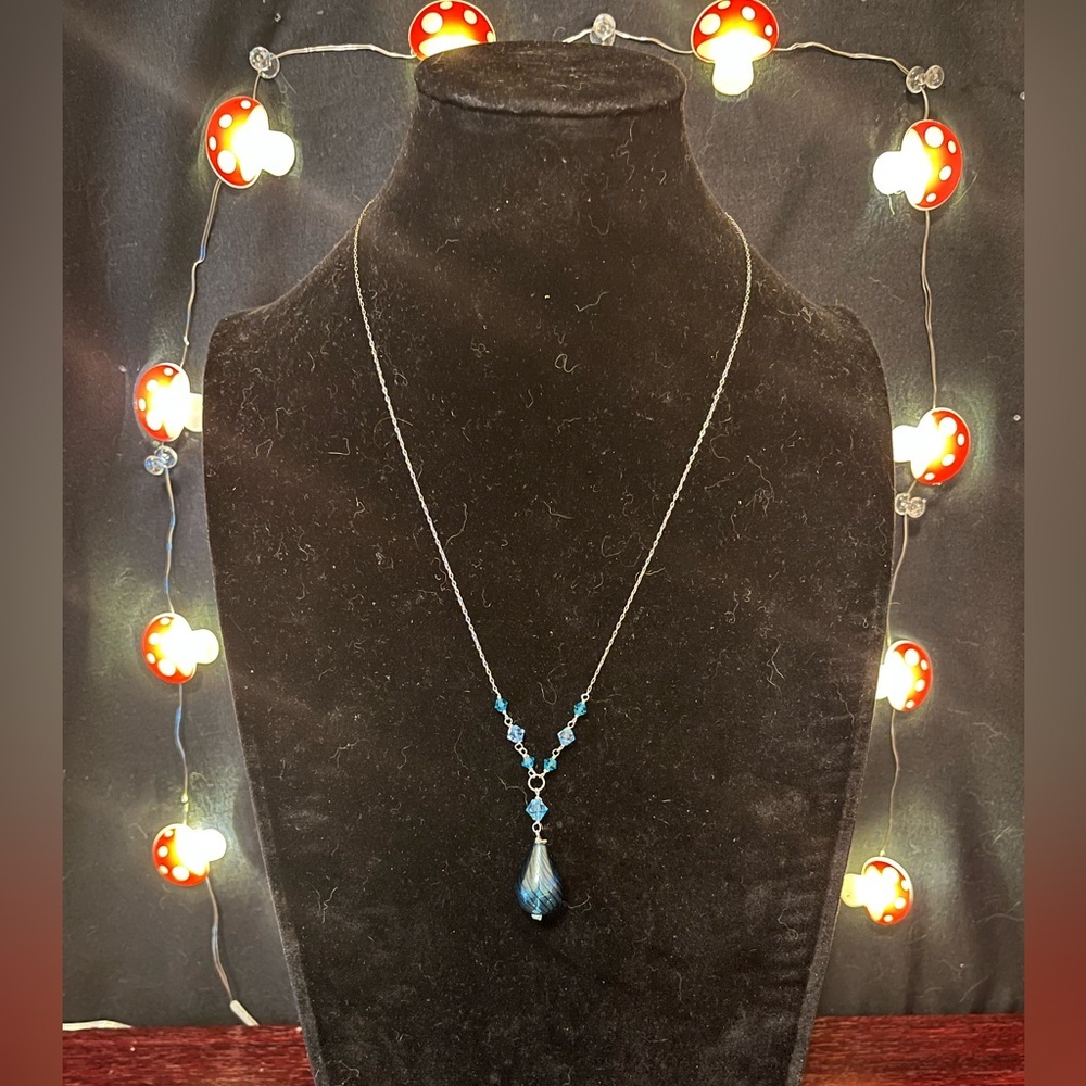 Vintage Sterling Silver w/ Blown Murano Blue Art Glass